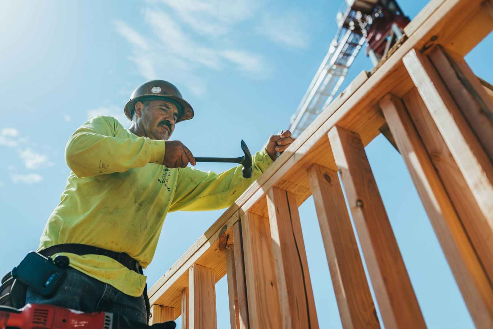 Framing crew working on a timber structure